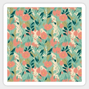 Peach, pink and green pastel wildflowers pattern Sticker